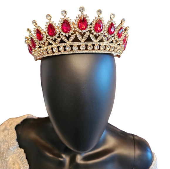 Accessories - Gold/Red Teardrop Crystal Tiara